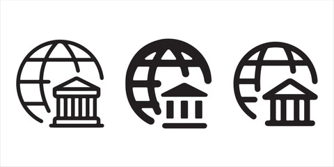 Global finance icons showing worldwide banking institutions and international financial system in simple line art style vector illustration!