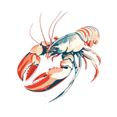 Lobster illustration with detailed features in vibrant colors on a transparent background 
