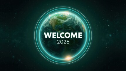 Earth globe with welcome 2026 message in space for future event invitation