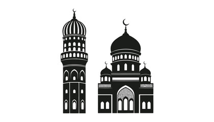 Obraz premium Vector art of silhouette of a mosque and minaret