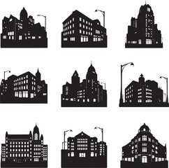 Obraz premium Cityscape Silhouettes A Variety of Architectural Styles and Streetlights Creating a Dynamic Urban Vista, Capturing the Essence of City Life