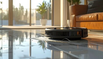 Robotic vacuum cleaner on wet floor