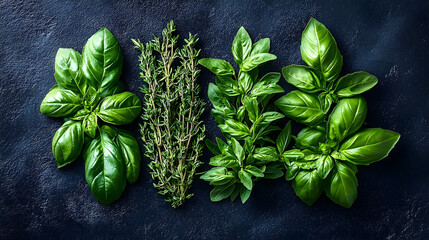 Fresh green herbs culinary food photography
