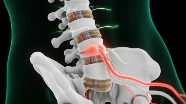 Sciatica nerve pain illustration lower back medical animation health lumbar spinal anatomy treatment body healthcare