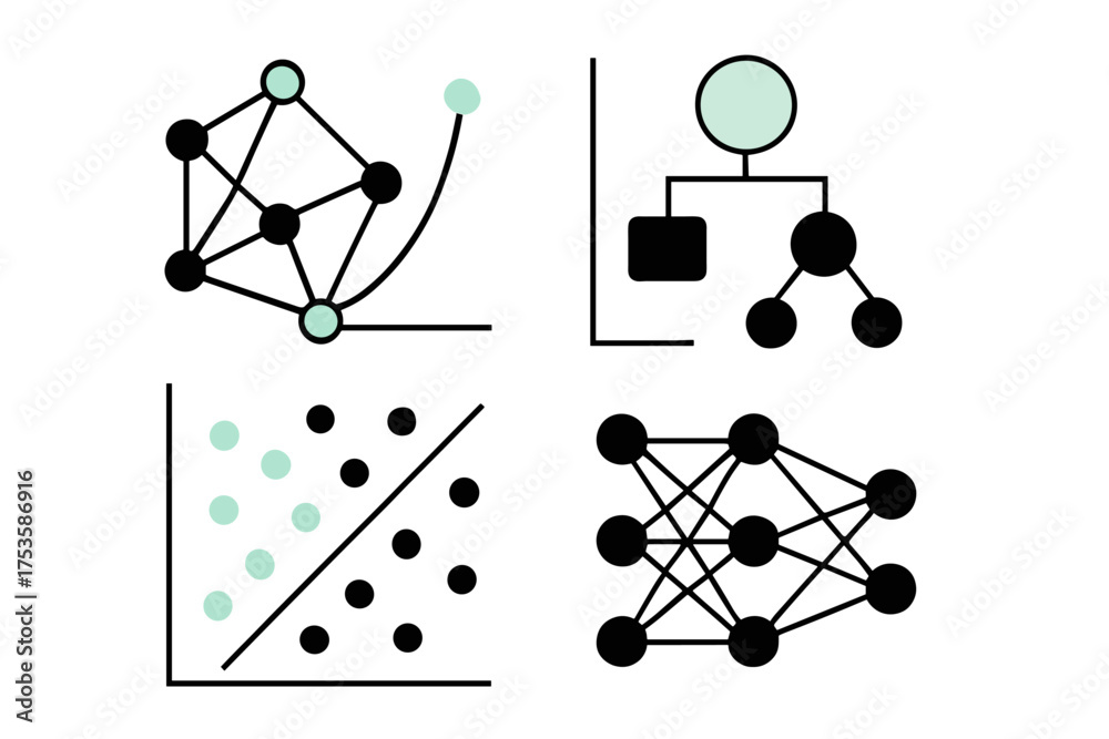 Wall mural abstract data science and machine learning symbols for technology visualization