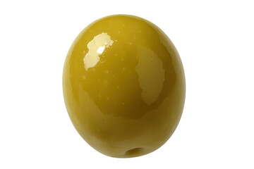 Green olive, shiny and round, representing healthy eating, a snack, and an appetizer. Transparent background