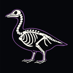 Fun stylized goose skeleton artwork on a black background. Great for educational art or Halloween bird designs.