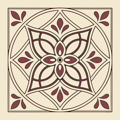 Vector art of floral tile pattern in square frame