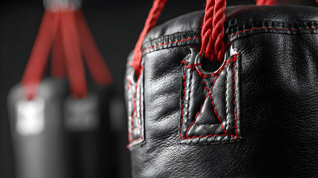 acercamiento de costales de box colgando para pelear y practicar deporte intenso saco de boxeo para el entrenamiento 