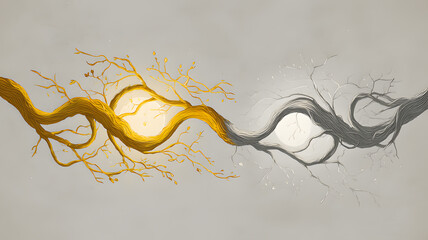 Abstract Golden and Silver Branches Symbolizing Duality and Connection