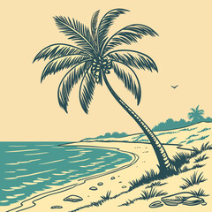Vector art of tropical beach with palm tree