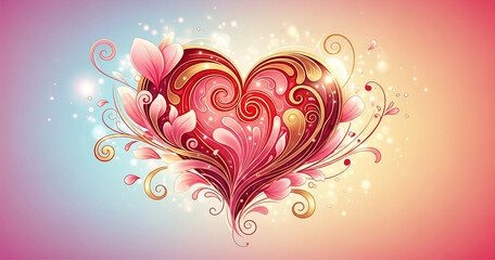 “Romantic Floral Heart Illustration with Glowing Design and Elegant Love Themed Artwork”