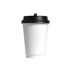 Obraz premium White Paper Coffee Cup with Black Lid, Front View, Clean and Centered, Isolated