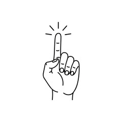 Line art illustration of a hand pointing upwards representing an idea or a selection click for website design and UI elements