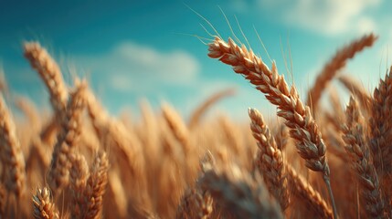 Golden wheat field under blue sky with wispy clouds