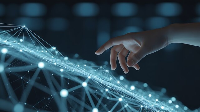 Hand touching digital network