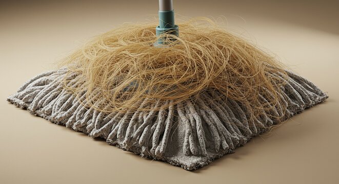 Close up of a cleaning mop head with neutral background