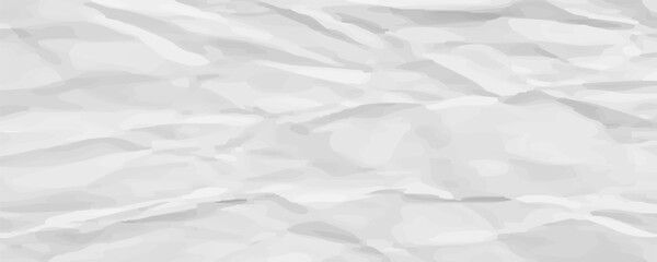White crumpled paper background with a textured, wrinkled style. The background is predominantly white, adding a layered white effect. Paper texture background vector. White background.