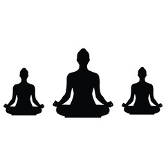 Creative design vector art of three silhouette figures meditating in lotus position on