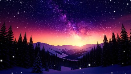 Winter Nights Embrace - A Serene Landscape of Stars and Snow.