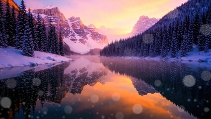 Winter Serenity - Reflections of Snow-Capped Mountains in a Calm Lake.