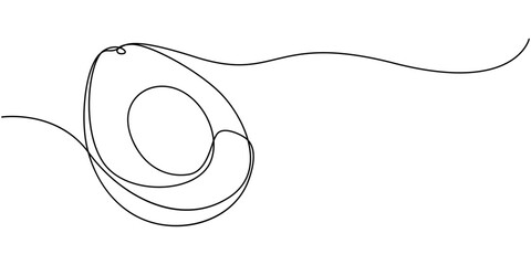 Continuous one single minimal line drawing avocado, Avocado Single Line Icon, A half of avocado superfood line art illustration, Continuous line drawing of avocado, vector illustration. 