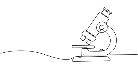 Continuous Line Drawing of Medical Research Icon, Hand Drawn Symbol Vector Illustration, Continuous one line drawing of microscope laboratory, Microscope Continuous Line Illustration