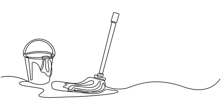continuous line cleaning tools bucket mop clip art preview
