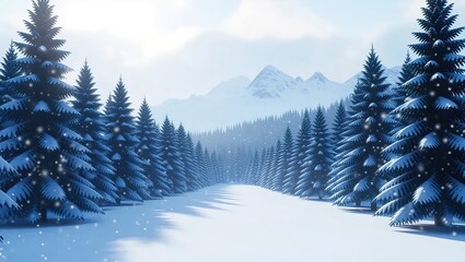 Winter Wonderland - Snow-Covered Path Through a Forest of Evergreen Trees.