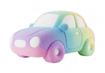 Fluffy rainbow car toy isolated on a transparent background