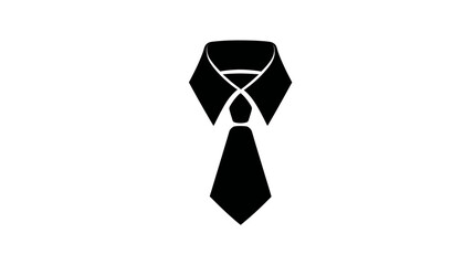Black and white graphic icon of a men's formal shirt collar with a necktie, representing business, professionalism, and sophisticated attire.