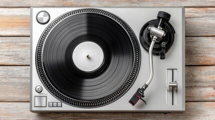 Fototapeta premium Top View of Turntable with Vinyl Record