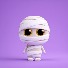 Cute Cartoon Mummy Character on Purple Background