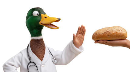 Doctor Duck Refusing Bread Offer Playfully, PNG clipart element with transparency