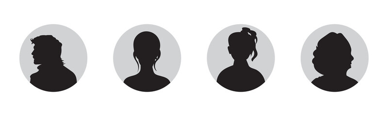 Avatar flat icon set. Default anonymous user portrait vector illustrations. Signs for man, woman faceless profile picture. Gray round website placeholder. avatar profile icon. user icon. EPS 10.