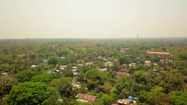  Futuristic aerial view panorama of developing Yangon city , Aerial view of Sule pagoda in downtown, Yangon, Myanmar. Sule Pagoda located in the heart of Yangon, Karaweik royal barge, Kandawgyi Lake, 