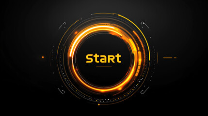 Futuristic digital interface with glowing orange start button.