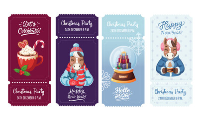 Fototapeta premium Christmas Party and New Year Ticket Invitations Set