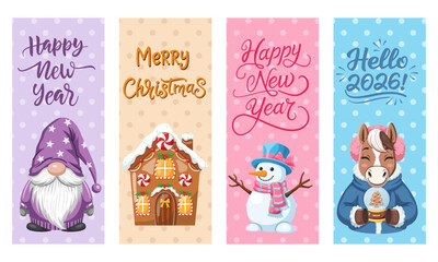 Vertical Banners with Christmas and New Year Characters