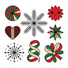 Christmas Geometric Clipart Set with White Background Holiday Heart Snowflake Candy Starburst Ornament Graphics