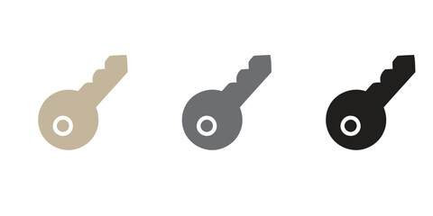 Collection of three stylized keys in different shades and styles, a simple vector icon set for concepts related to security, access, locksmith services, solutions, or passwords.