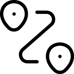Vector art of route icon symbol of two location pin connected by a zigzag line