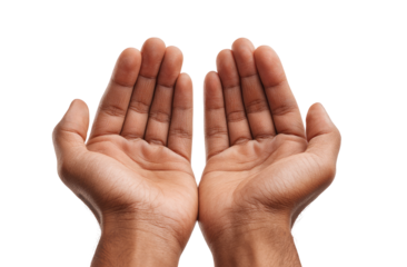 Two cupped hands, palms up, against a black background