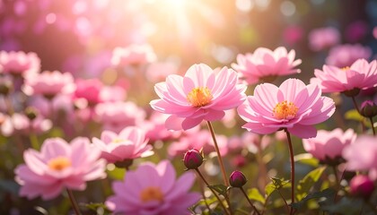 Obraz premium Pink flowers in sunlight