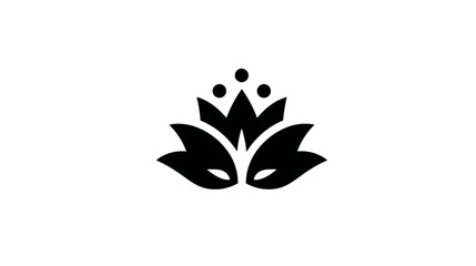 Stylized black lotus flower icon with decorative dots, elegant floral symbol in a simple flat design vector illustration