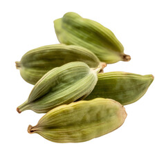 Green cardamom pods with visible texture and lines isolated on a transparent background spice herb