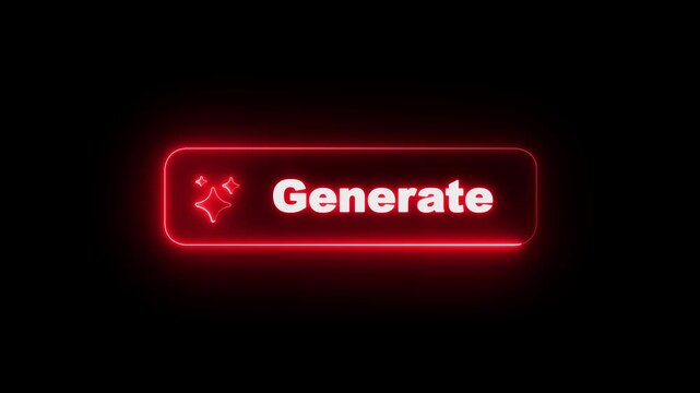 glowing neon Generate button icon Animation on black background. Generate button icon. LLM artificial intelligence motion. Machine learning generation process. Click to generate text and image prompt.