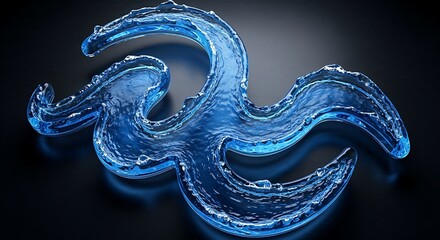 Glossy Blue Wave Sculpture — High-Detail Liquid Metal Art for Product Design and Contemporary Visuals
