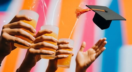 Celebratory Toasts: Close-up of Diverse Hands Raising Cocktails at a Vibrant Event — Lifestyle & Hospitality Stock Photo
