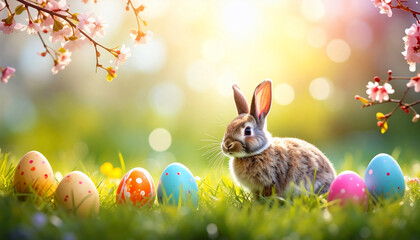 Easter Bunny and Eggs in Spring
